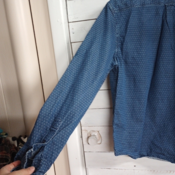 Denim and Flowers Mens Size Large Button Front Polka Dot Denim Shirt Long Sleeve - Picture 7 of 9